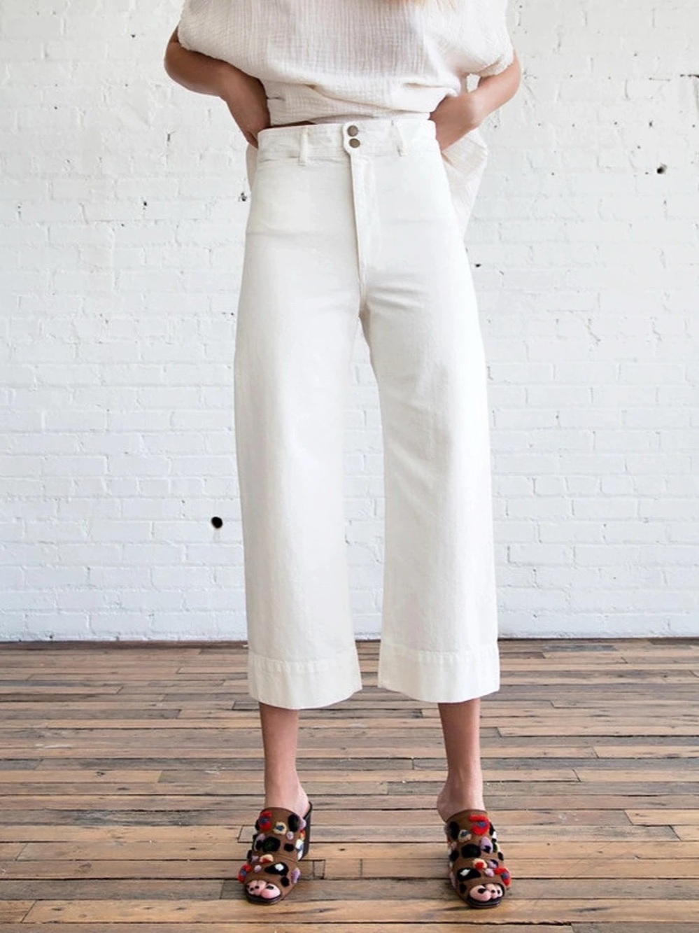 Apiece Apart Meridia Denim Wide Leg Pants in White Size 8